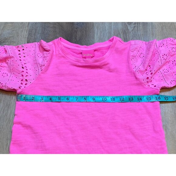 Lilly Pulitzer Girls Pink Eyelet Sleeve Top Size XL 12/14 - Picture 4 of 5
